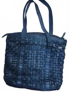 The Trend Italian Soft Woven Genuine Leather Tote / Shoulder Bag Indigo Blue
